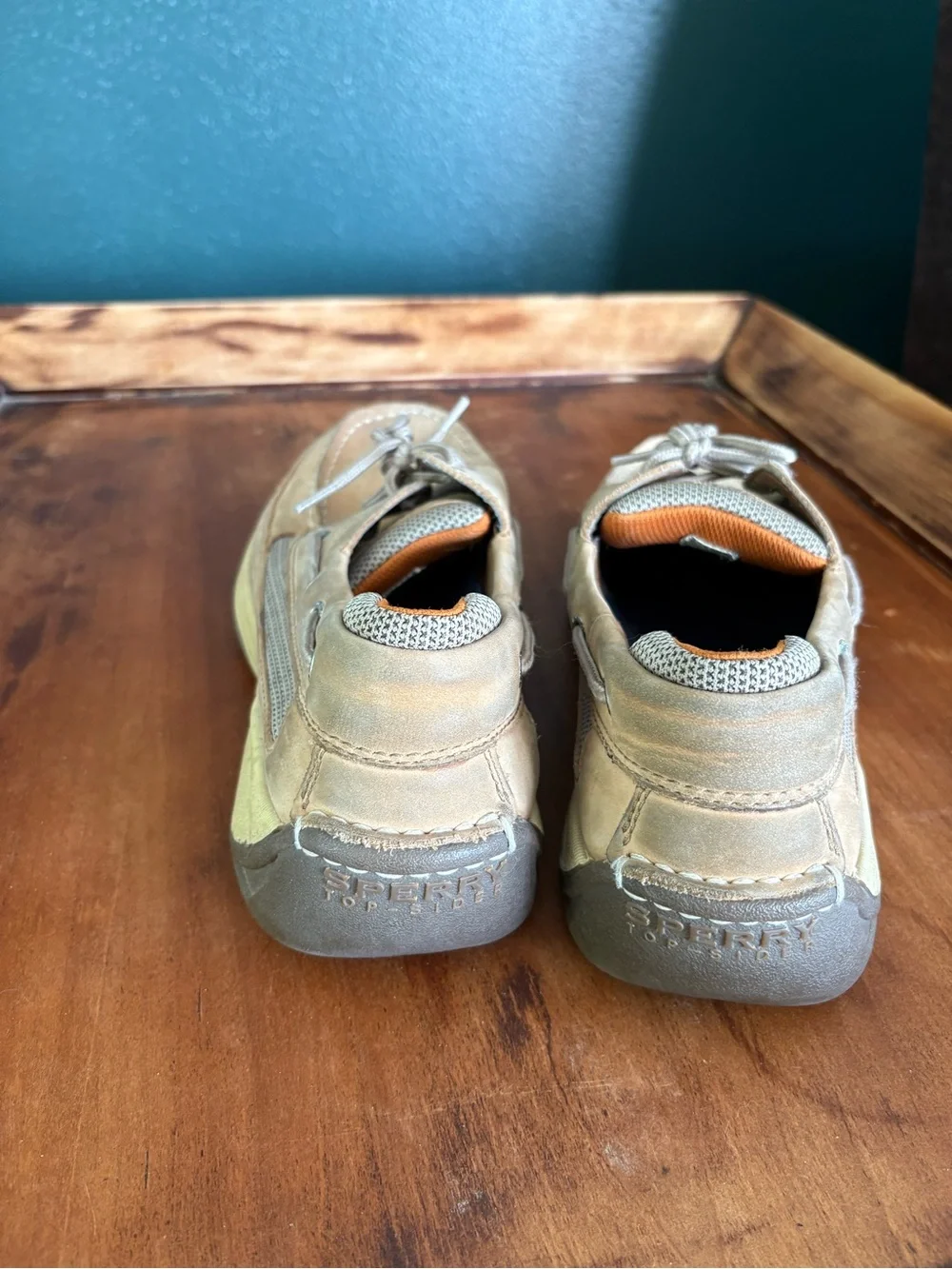 Sperry Men’s Tan and Gray Leather Mesh Boat Shoes